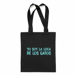 Bolsa tote "soy la loca de los gatos" color Negro