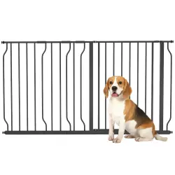 PawHut Barrera de Seguridad Extensible Barrera para Mascotas con 3 Extensiones Montaje a Presión Doble Bloqueo para Puerta Pasillo Escalera 75-145x76 cm Negro