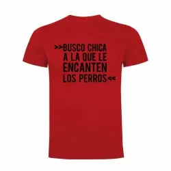 Camiseta hombre "Busco chica a la que la encanten los perros" color Rojo