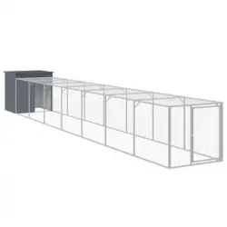 Gallinero Con Corral Acero Galvanizado Gris 110x813x110 Cm Vidaxl