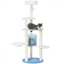 Árbol Para Gatos De Felpa Sisal Ø54,5x155cm-pawhut.blanco Y Azul