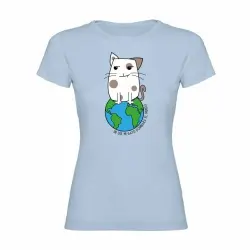 Camiseta mujer "Un día mi gato dominará el mundo" color Azul