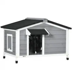 Caseta Para Perros De Madera De Abeto 97x72x65 Cm-pawhut. Gris