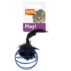 Pelota de rejilla Karlie con ratón de peluche para gatos - 1 unidad