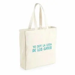 Bolsa saco "Yo soy la loca de los gatos" color blanco