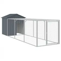 Gallinero Con Corral Acero Galvanizado Gris 117x405x123 Cm Vidaxl