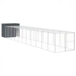 Caseta Perros Con Corral Acero Galvanizado Gris 214x1273x181 Cm Vidaxl