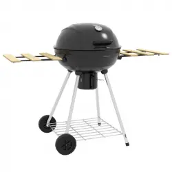 Outsunny Barbacoa de Carbón con 2 Ruedas Estantes Plegables 117x68x91cm Negra