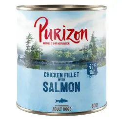 Purizon 24 x 800 g comida húmeda para perros ¡con 10 € de descuento! - Salmón con espinacas y coco