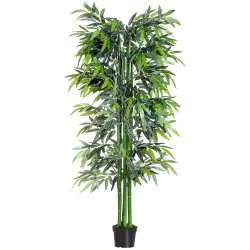 Outsunny Bambú Artificial 180 cm con Cañas Naturales Planta Artificial con Maceta Árbol Artificial Decoración para Hogar Salón Oficina Verde