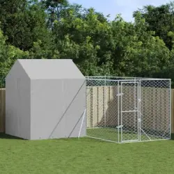 Perrera De Exterior | Jaula Para Perro | Parque Para Mascotas Con Techo Acero Galvanizado Plata 4x4x2,5 M Cfw783743