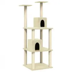 Rascador Para Gatos Con Postes De Sisal Color Crema 141 Cm Vidaxl