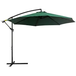 Outsunny Sombrilla de Jardín Ø300x250 cm Parasol Excéntrico Inclinable con Manivela Base Cruzada y Soporte de Acero Protección Solar para Terraza Exterior Verde