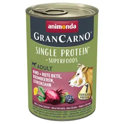 Animonda GranCarno Superfoods Adult 6 x 400 g - Vacuno con remolacha, moras, diente de león