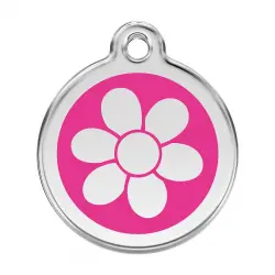 Placa identificativa Acero Inoxidable Esmalte Flor Rosa Fuerte para perros