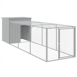 Gallinero Con Corral Acero Galvanizado Gris Claro 110x405x110cm Vidaxl