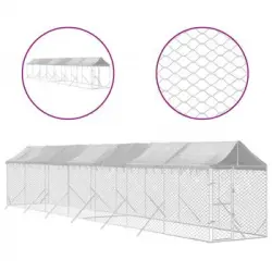 Perrera De Exterior Con Toldo Acero Galvanizado Plata 2x14x2,5m Vidaxl