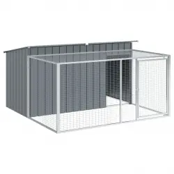 vidaXL Caseta perros con corral acero galvanizado gris 153x194x110 cm