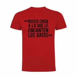 Camiseta hombre "Busco chica a la que la encanten los gatos" color Rojo