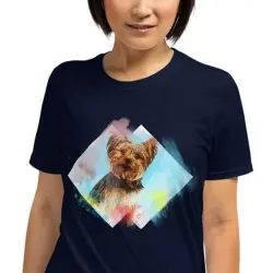 Mascochula camiseta mujer acuarela personalizada con tu macota azul marino