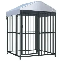 Perrera de exterior con toldo para mascotas color Negro