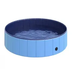 Piscina Plegable Para Mascotas De Pvc, Madera Ø120x30 Cm-pawhut. Azul