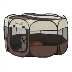 Parque Para Mascotas Telford Plegable 58 X 114 X 114 Cm Marrón / Color Crema [en.casa]