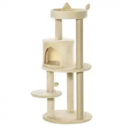 Árbol Rascador Para Gatos Pawhut Madera Felpa Sisal Ø48x104cm Crema