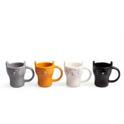 Pack de 4 tazas con forma de gato color Variado