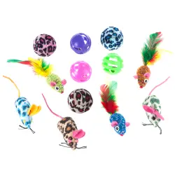 Set de juguetes de gato, con pelotas y ratones - Set de 12