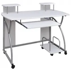 Vidaxl Escritorio Ordenador Madera Contrachapada Blanco 110x52x88,5 Cm