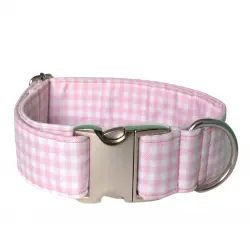 Collar para perro "Vichy pink" T.S/hebilla metálica/ Color rosa