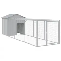 Gallinero Con Corral Acero Galvanizado Gris Claro 117x405x123cm Vidaxl