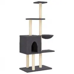 Rascador Para Gatos Con Postes De Sisal Gris Oscuro 145 Cm Vidaxl