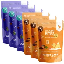 FlooppBITES soft snacks naturales sabor carrot cake y sweet dreams para perros