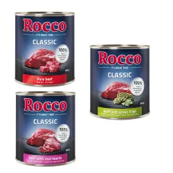 Pack mixto de prueba: Rocco Classic 6 x 800g - Mix de vacuno: vacuno puro, vacuno y corazón de ternera, vacuno y panza