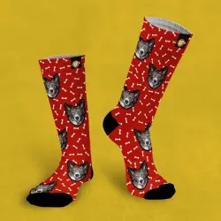 Calcetines personalizados Doggy 2 mascotas color Rojo