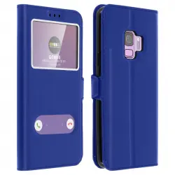 Avizar Funda Libro con Doble Ventana Azul para Samsung Galaxy S9