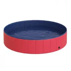 Piscina Plegable Para Perros De Pvc, Madera Ø140x30 Cm-pawhut. Rojo