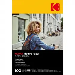 Kodak 9891164 Papel Fotográfico 230Gsm Brillante A6 10x15cm Impresión Inyección de Tinta 100 Hojas