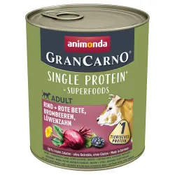 Animonda GranCarno Superfoods Adult 6 x 800 g - Vacuno con remolacha, moras, diente de león