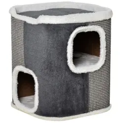 Barril rascador para gatos de 2 niveles PawHut  color Gris