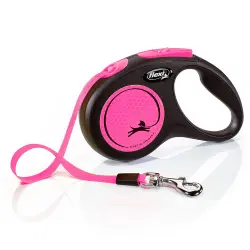 Correa extensible flexi New Neon rosa con cinta de 5 m - S: hasta 15 kg