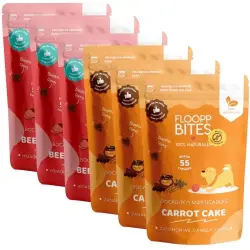 FlooppBITES soft snacks naturales sabor beef & veggies y carrot cake para perros