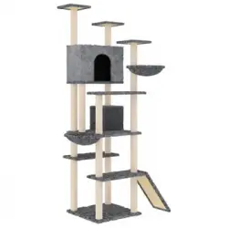 Rascador Para Gatos Con Postes De Sisal Gris Oscuro 191 Cm Vidaxl