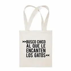 Bolsa tote "busco chico a quien le encanten los gatos" color Blanco