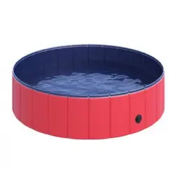 Piscina Plegable Para Mascotas De Pvc, Madera Ø120x30 Cm-pawhut. Rojo