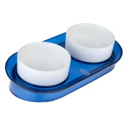 Comedero doble de cerámica TIAKI Duo Deep Sea - 2 x 400 ml, 13 cm de diámetro