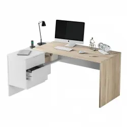 Habitdesign Office Buc Escritorio de Oficina 145x108x73cm Blanco/Roble Canadian