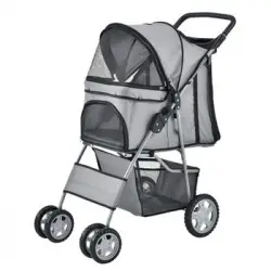 Carrito Para Mascotas Impermeable Hundebuggy Acero / Poliéster 100x38x80cm - Gris [pro.tec]